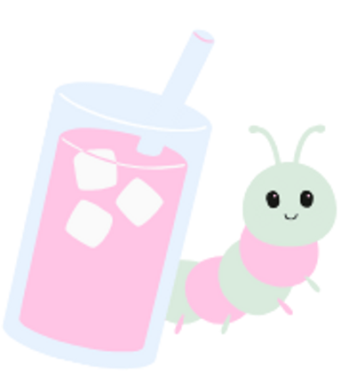 iced pink drink with a caterpillar behind it